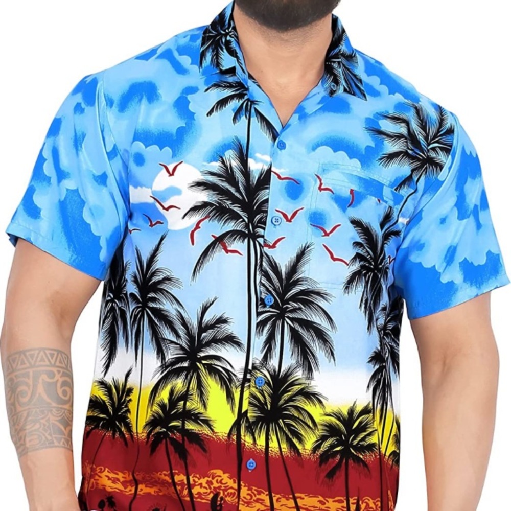 (1718) LA LEELA Men's Hawaiian Beach Button Down Casual Shirts 4XL NWOT - Picture 1 of 6